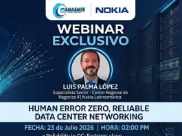 CANAEMTE Invita al Webinar Exclusivo con NOKIA Estratégico sobre Infraestructura de Data Centers «Human Error Zero, Reliable Data Center Networking»